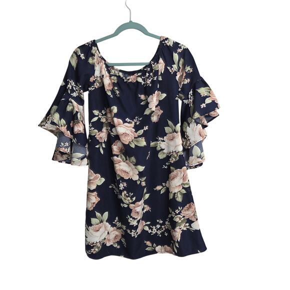 Acesnug floral off the shoulder dress women's size XL cute sleeves - Picture 2 of 8